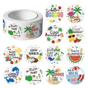 Summer Sticker Roll 500 pcs Tropical Beach Icons NEW